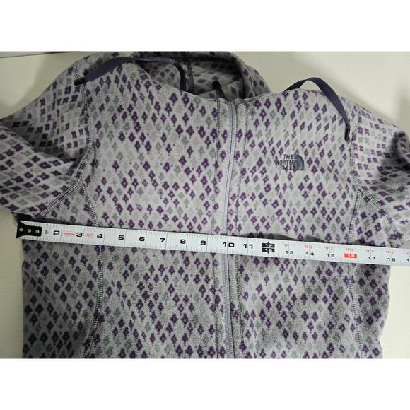 The North Face Womens Medium Grey Purple Fleece Hoodie Zip Jacket Layering Coat - Picture 4 of 9